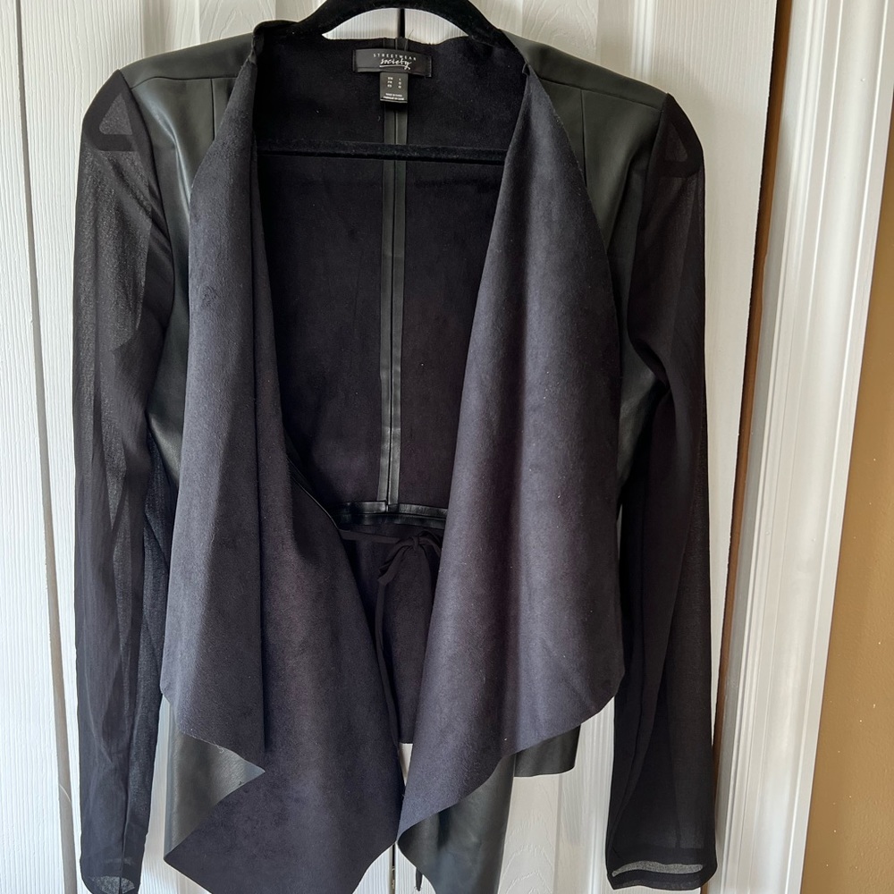 Faux leather blazer with shear sleeves